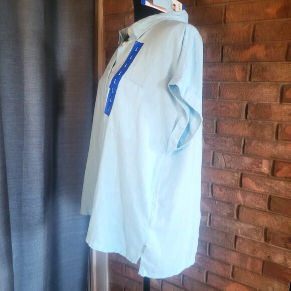 NWT! Orvis Women's Linen Blend Lt. Blue Capped Sleeve Button-up Blouse - Size L - Picture 6 of 11